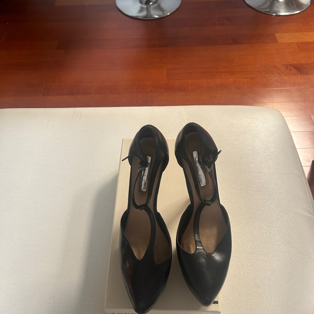 Black leather platform heels H Halston
